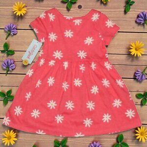 Cat & Jack Toddler Girls Knit Short Sleeve Dress Coral with Daisies 5T